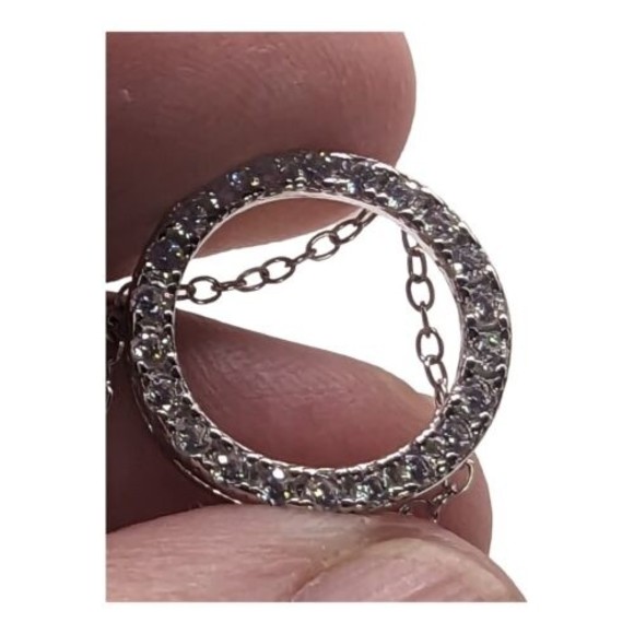 925 Halo CZ Cubic Zirconia Pendant Necklace 16" with 2" ext Open Circle Sterling - Picture 9 of 12